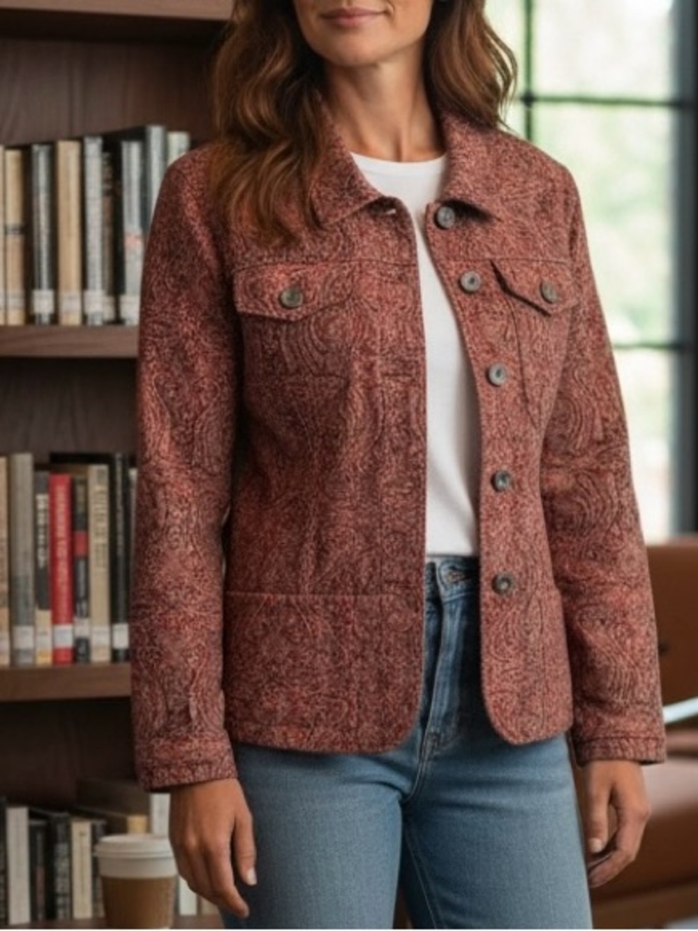J BEE Vintage Women's size Large Rust/Tan Textured Button-Front Jacket